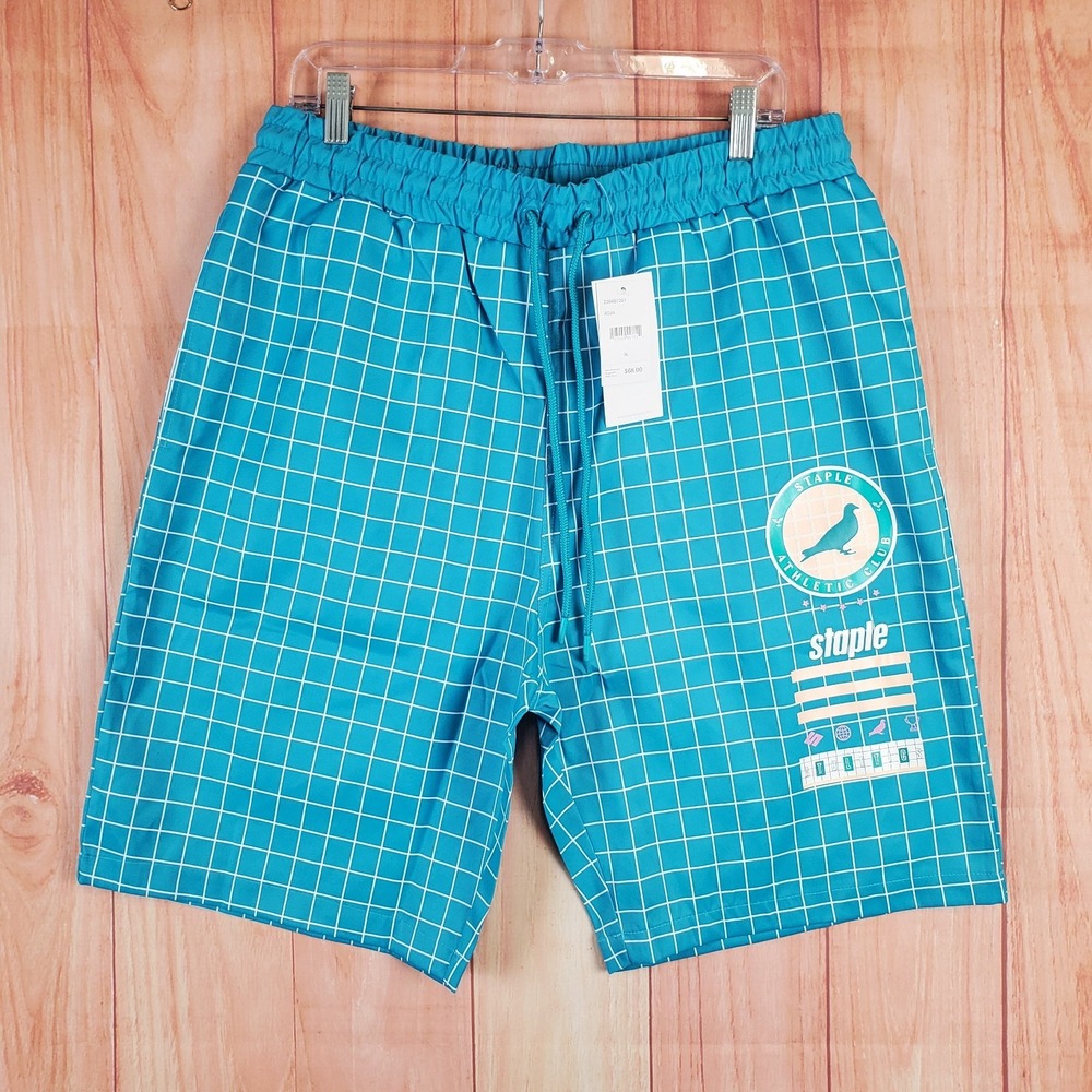 Staple Pigeon Men Athletic Club Short Sz XL Aqua Blue 100% Polyester Back Pocket